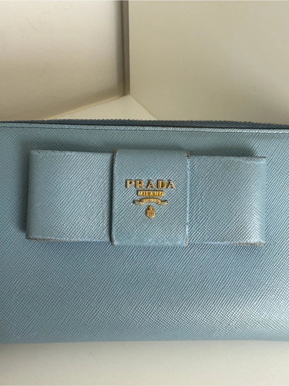 Authentic Prada Saffiano Bow Zip Around Wallet – Light Blue - Picture 2 of 6
